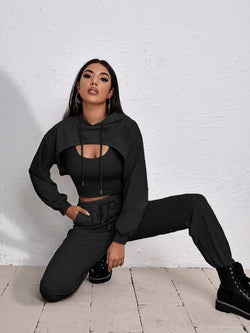 Sophie | Stilvolles Drei-Teile-Set für Damen: Kapuzenweste, Sweater und Hose