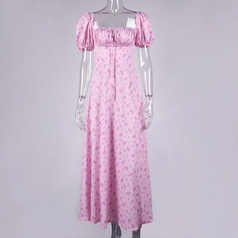 Gaia | Florales Bustier Midikleid mit quadratischem Kragen und Schlitz