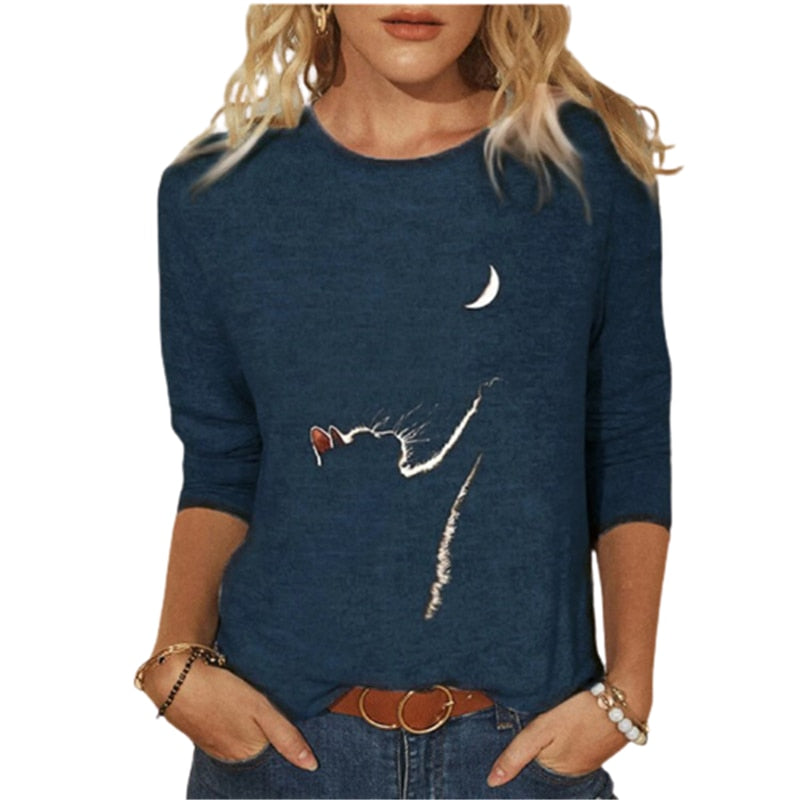 Fenna | T-Shirt mit Katzenmuster und mittleren Ärmeln
