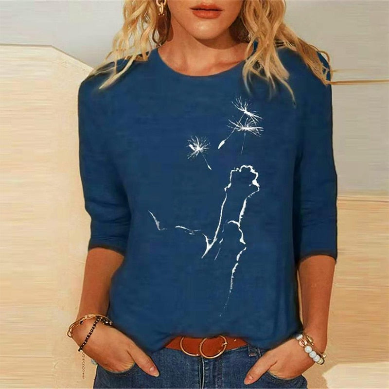 Fenna | T-Shirt mit Katzenmuster und mittleren Ärmeln