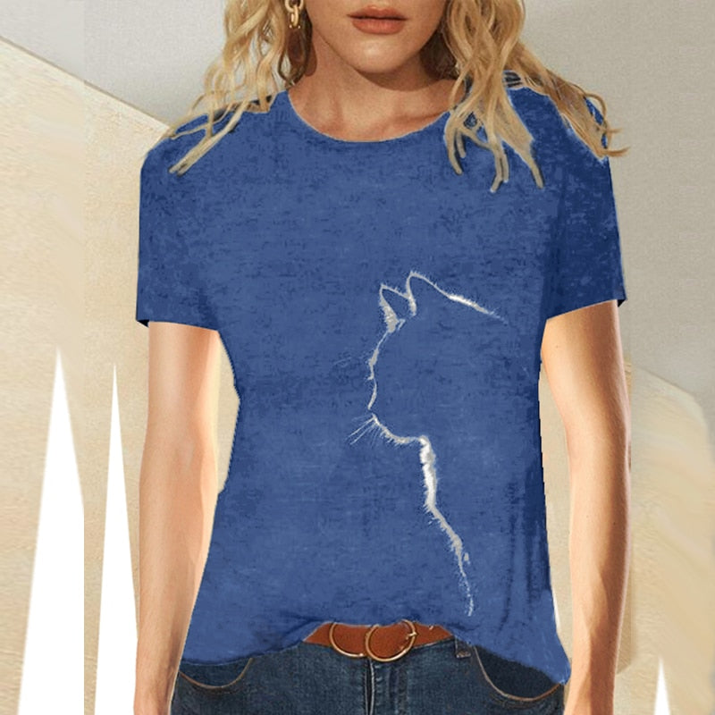 Fenna | T-Shirt mit Katzenmuster und mittleren Ärmeln