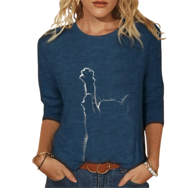 Fenna | T-Shirt mit Katzenmuster und mittleren Ärmeln