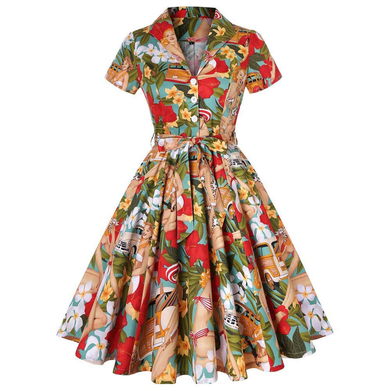 Constance | Vintage Kragen Casual Midikleid