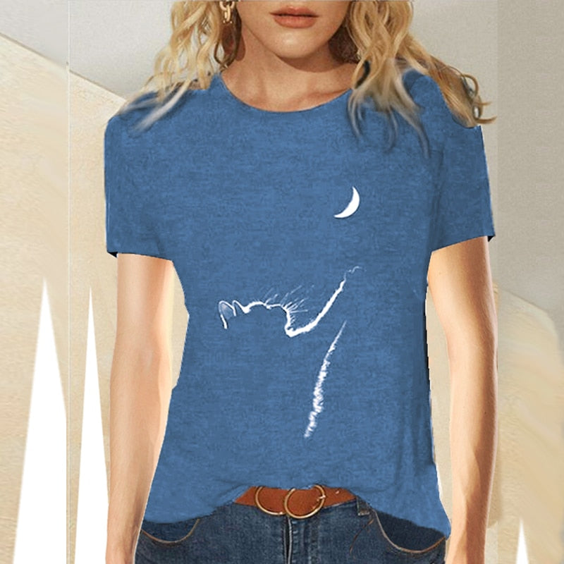 Fenna | T-Shirt mit Katzenmuster und mittleren Ärmeln