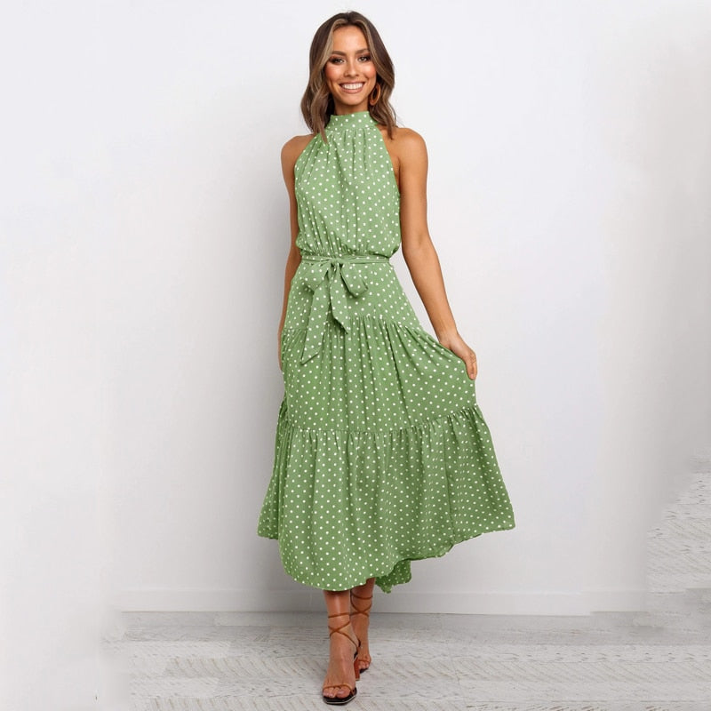 Katy | Sexy gepunktetes Maxikleid mit Halfter