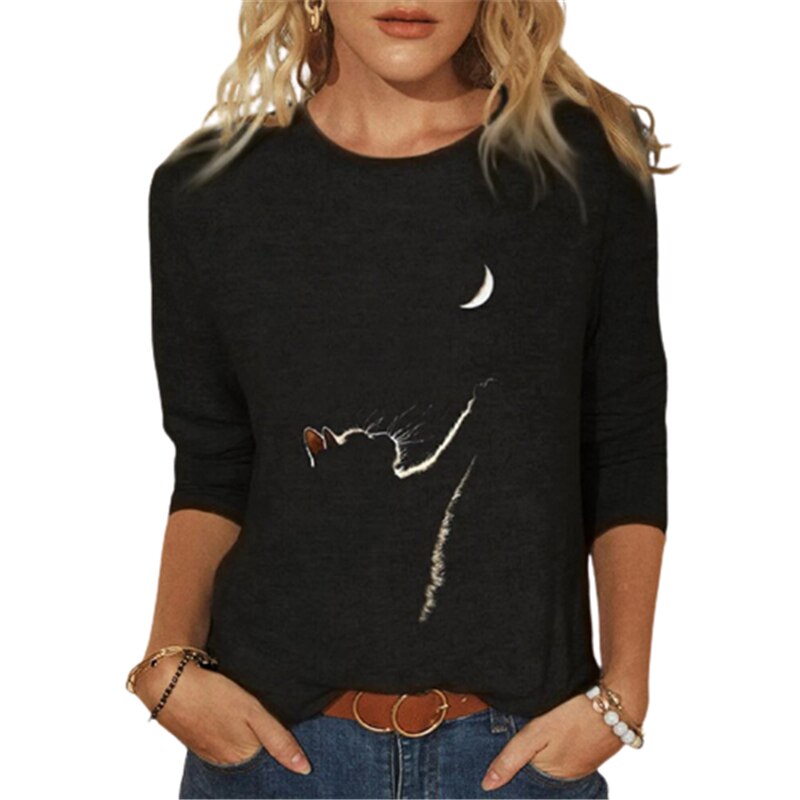 Fenna | T-Shirt mit Katzenmuster und mittleren Ärmeln