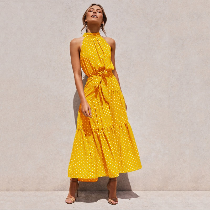 Katy | Sexy gepunktetes Maxikleid mit Halfter