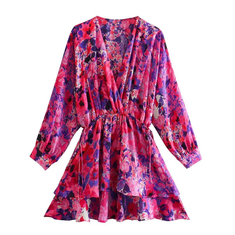 Hannah | Florales Minikleid mit V-Ausschnitt und Rüschen