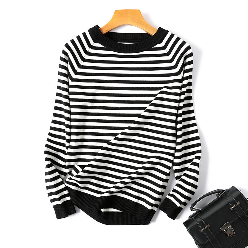 Araminta | Gestreifter Langarmpullover mit O-Ausschnitt