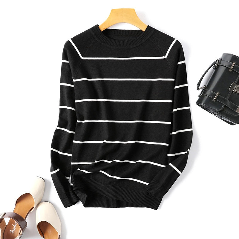 Araminta | Gestreifter Langarmpullover mit O-Ausschnitt