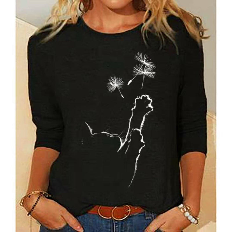 Fenna | T-Shirt mit Katzenmuster und mittleren Ärmeln