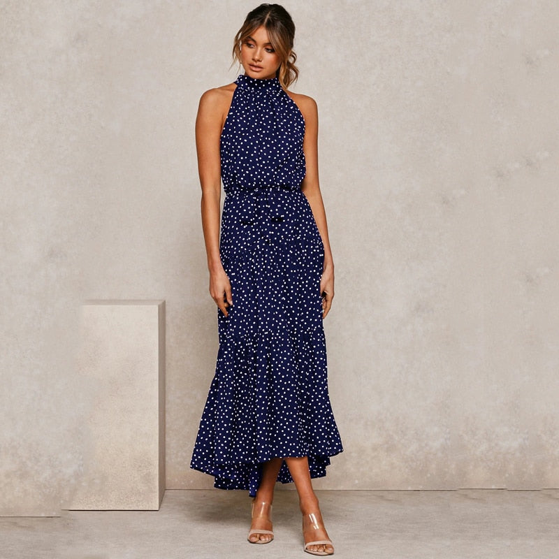 Katy | Sexy gepunktetes Maxikleid mit Halfter