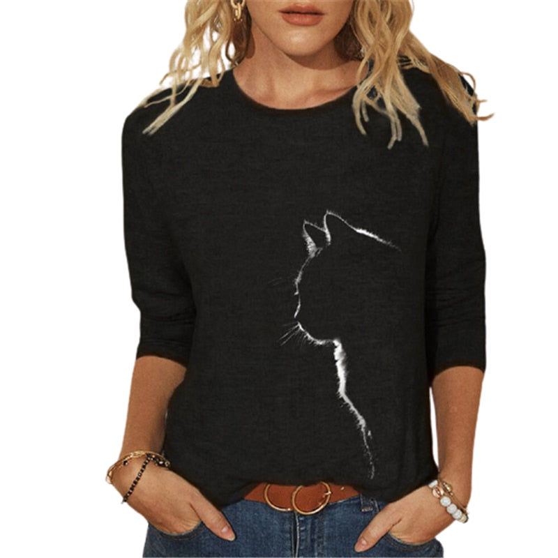 Fenna | T-Shirt mit Katzenmuster und mittleren Ärmeln