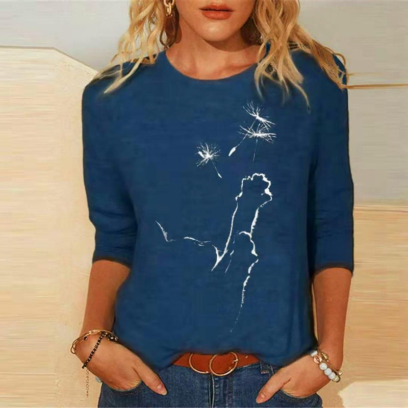 Fenna | T-Shirt mit Katzenmuster und mittleren Ärmeln