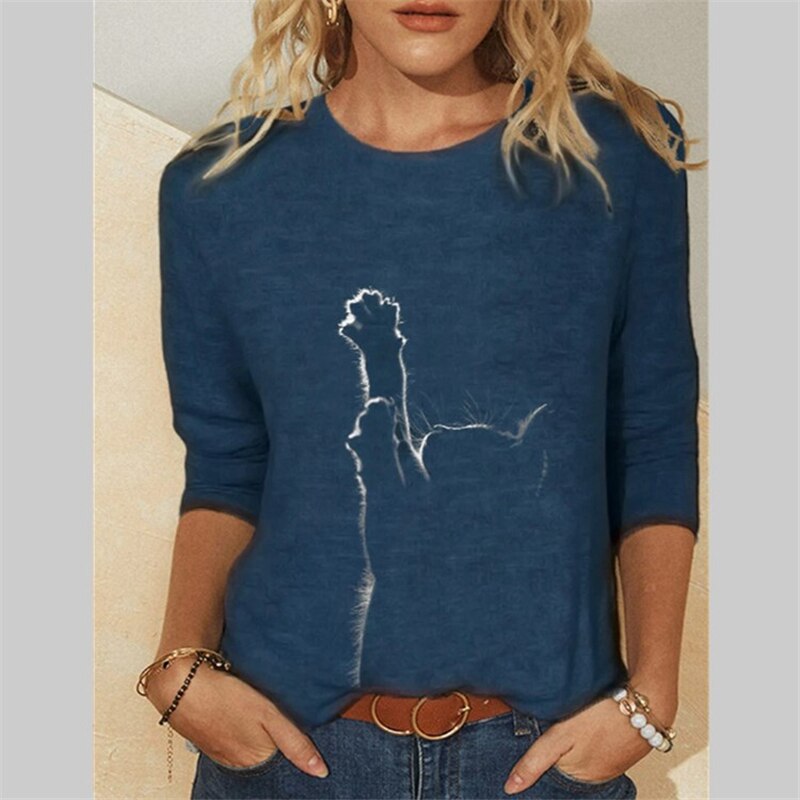 Fenna | T-Shirt mit Katzenmuster und mittleren Ärmeln