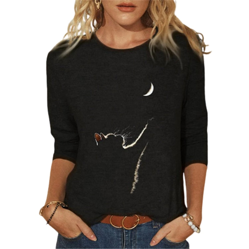 Fenna | T-Shirt mit Katzenmuster und mittleren Ärmeln