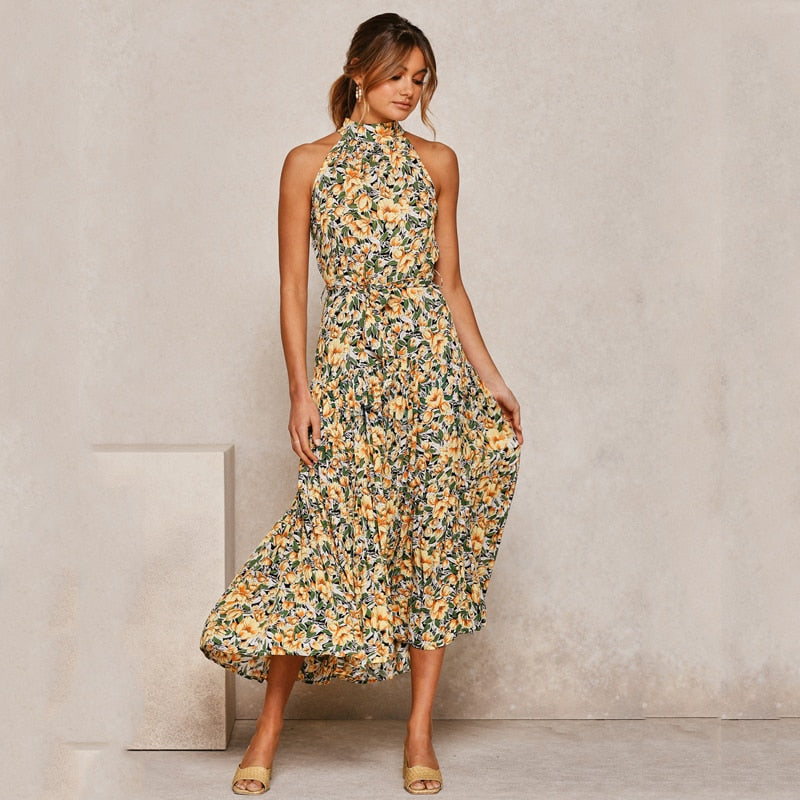 Diana | Sexy bedrucktes Maxikleid mit Halfter
