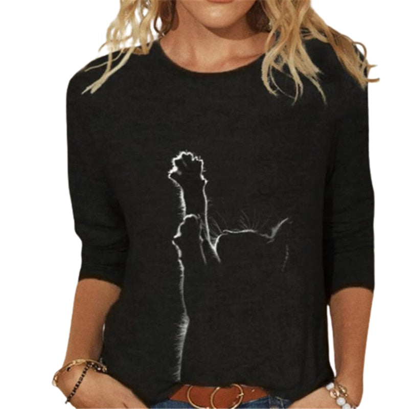 Fenna | T-Shirt mit Katzenmuster und mittleren Ärmeln