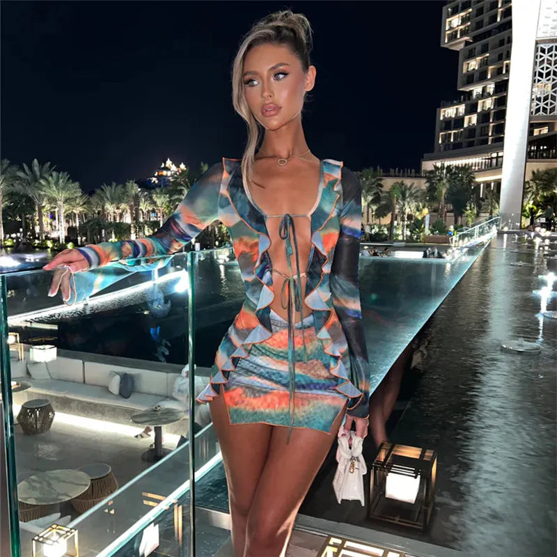Lavinia | Tie-Dye Sexy Langarm Bodycon Party/Club Kleid