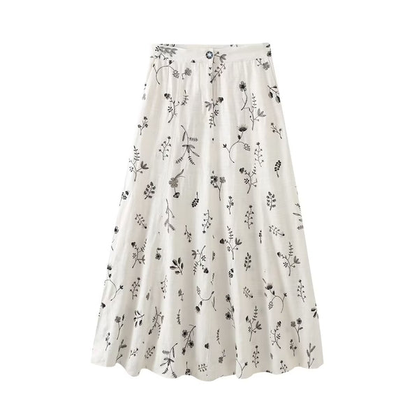 Milou | Bestickter floraler knöchellanger Rock mit hoher Taille