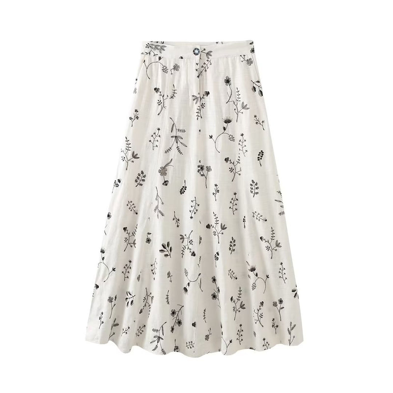 Milou | Bestickter floraler knöchellanger Rock mit hoher Taille