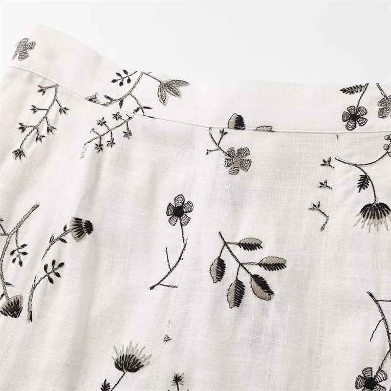 Milou | Bestickter floraler knöchellanger Rock mit hoher Taille