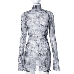 Lea | Y2K Tie-dye Mesh Bodycon Kleid mit langen Ärmeln und Schlitz