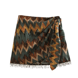 Lynn | Geometrisch geknoteter Sarong-Fransen-Minirock