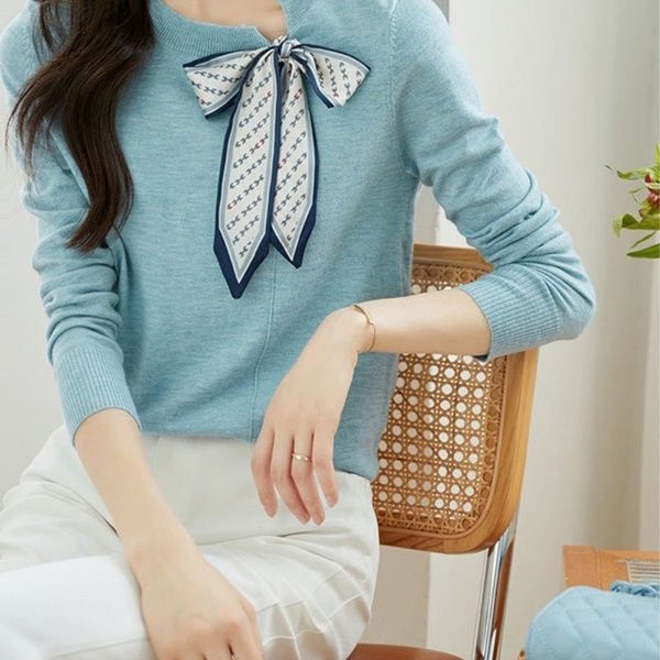 Mia | Elegante Strickbluse mit langen Ärmeln und Schleifendetail