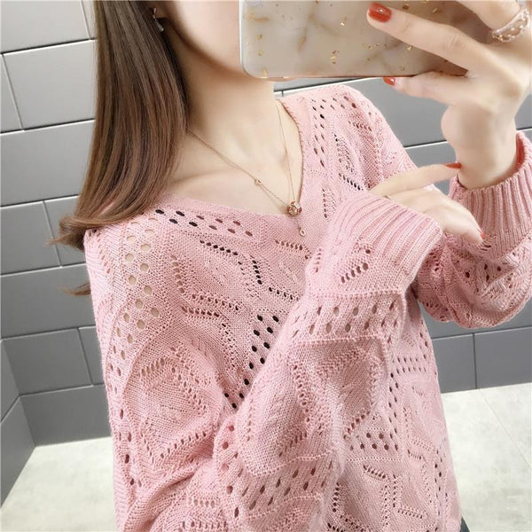 Liv | Koreanischer V-Ausschnitt Pullover mit Hohlkreuz