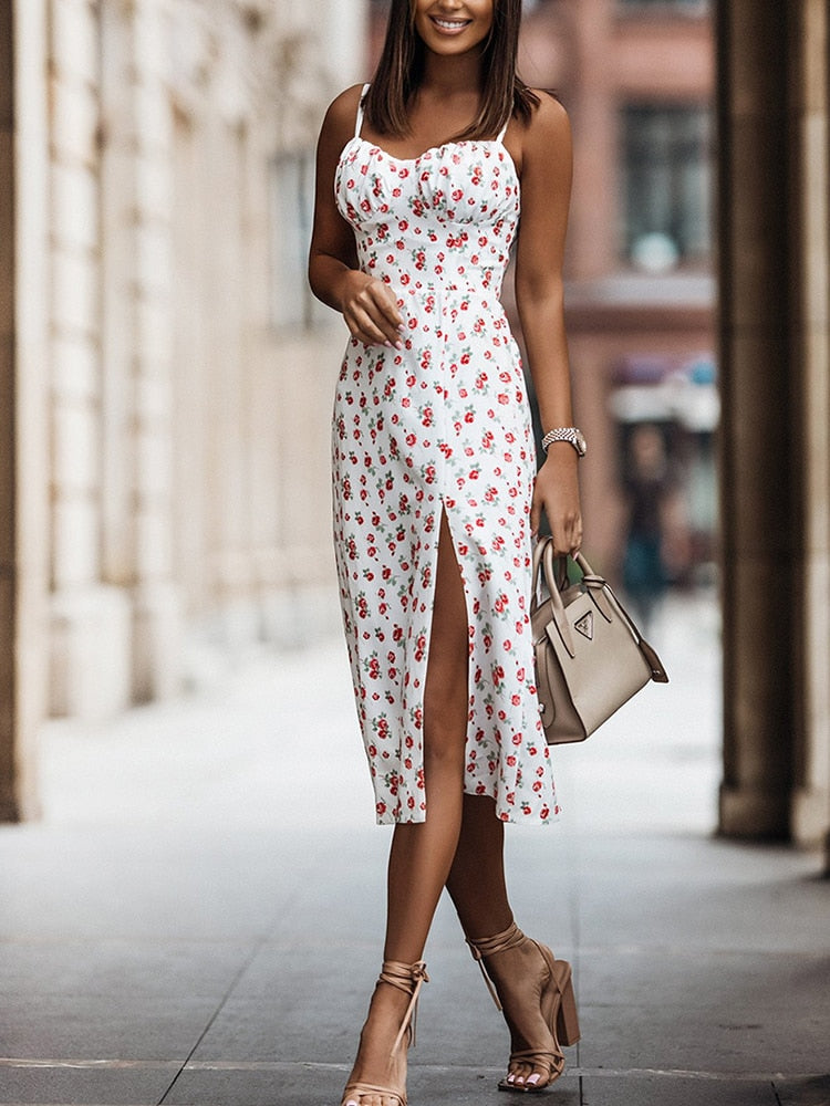 Blanche | Sexy florales Midikleid mit Schlitz