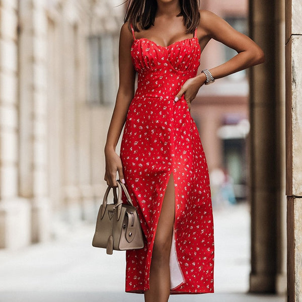 Blanche | Sexy florales Midikleid mit Schlitz