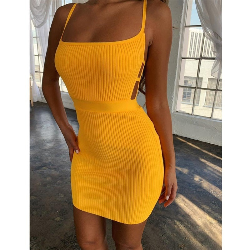 Cressida | Gestricktes Bodycon Spaghetti-Träger Sexy Minikleid