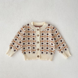 Lili | Baby Girl Diamond Print gestrickter Mantel und Bodysuit Set