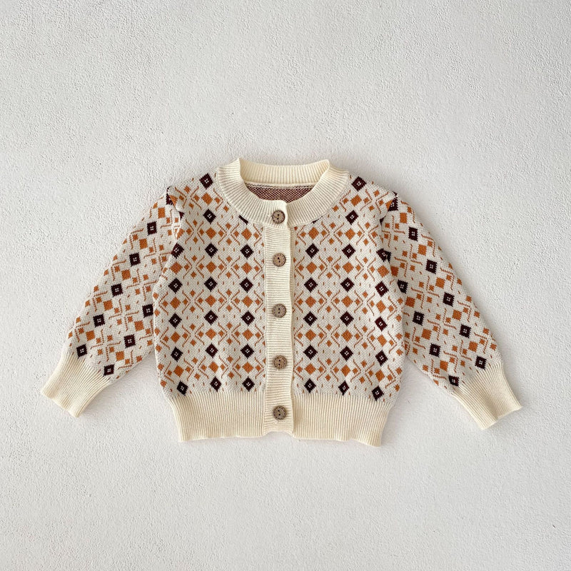 Lili | Baby Girl Diamond Print gestrickter Mantel und Bodysuit Set