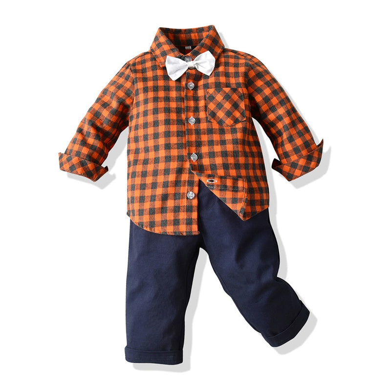 Yvo | Jungen Fliege Kariertes Hemd und Hose Set