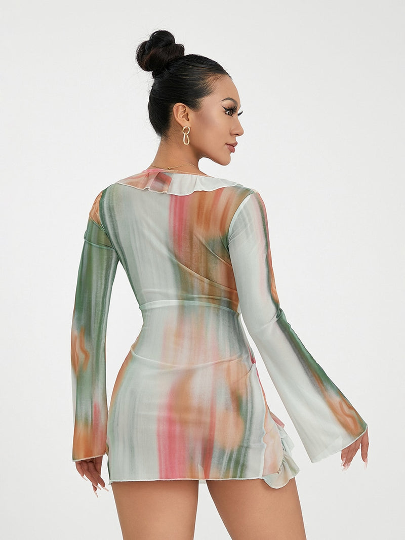 Lavinia | Tie-Dye Sexy Langarm Bodycon Party/Club Kleid