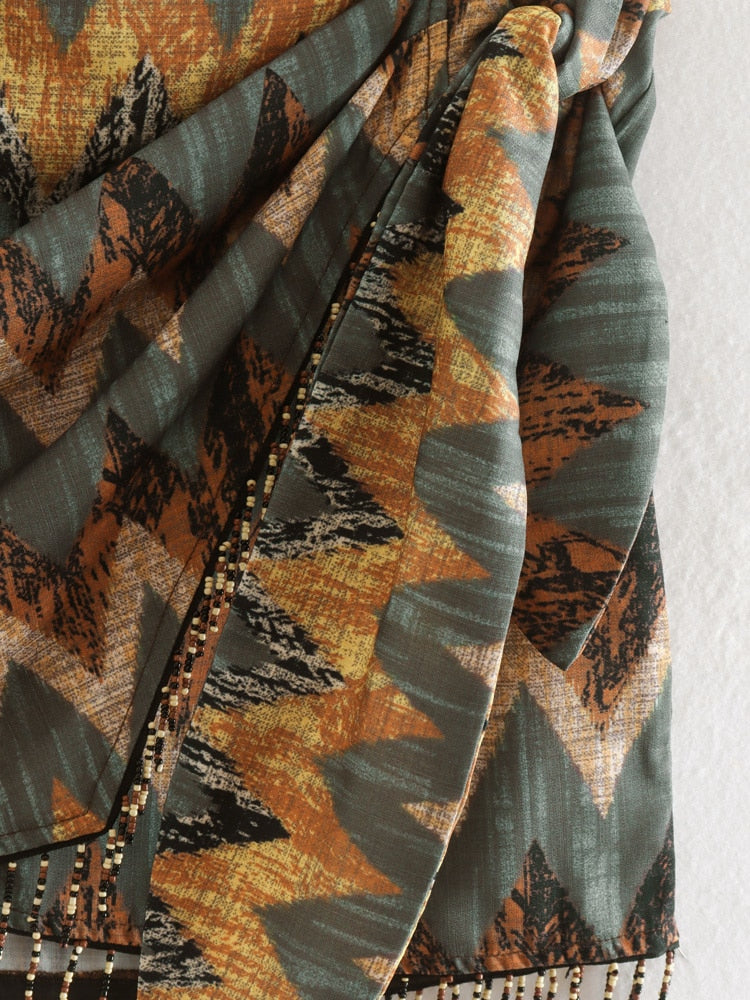 Lynn | Geometrisch geknoteter Sarong-Fransen-Minirock