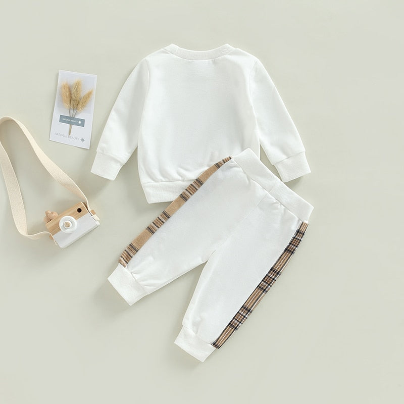 Matylda | Baby Girl Plaid Bear Print Sweatshirt und Shorts/Hosen Set
