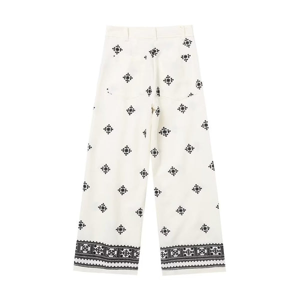 Lisa | Vintage Bestickte Leinenhosen mit hoher Taille Weite Hosen