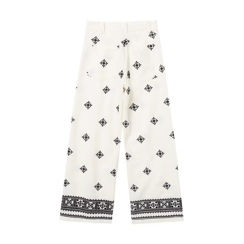 Lisa | Vintage Bestickte Leinenhosen mit hoher Taille Weite Hosen