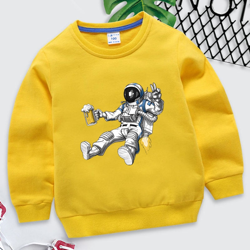 Caspar | Jungen/Mädchen Astronaut Druck feste Farbe Sweatshirt