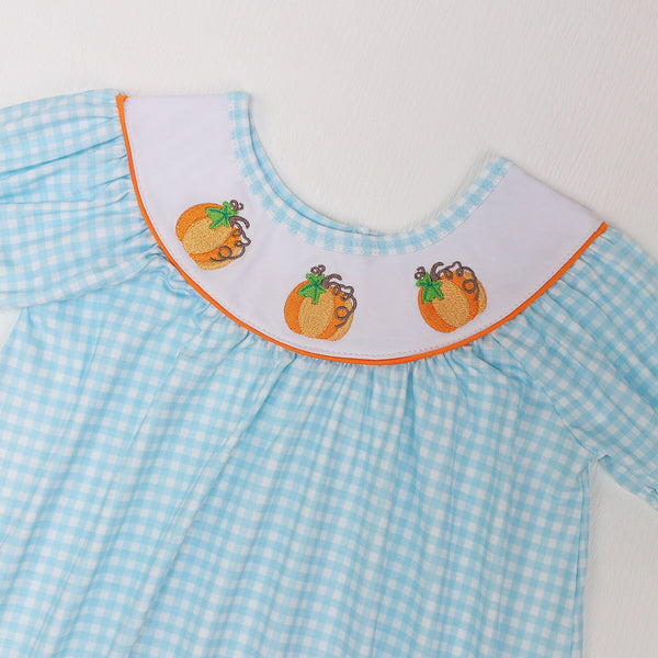 Katja | Baby Girl Kürbis besticktes Kleid mit Salatärmeln
