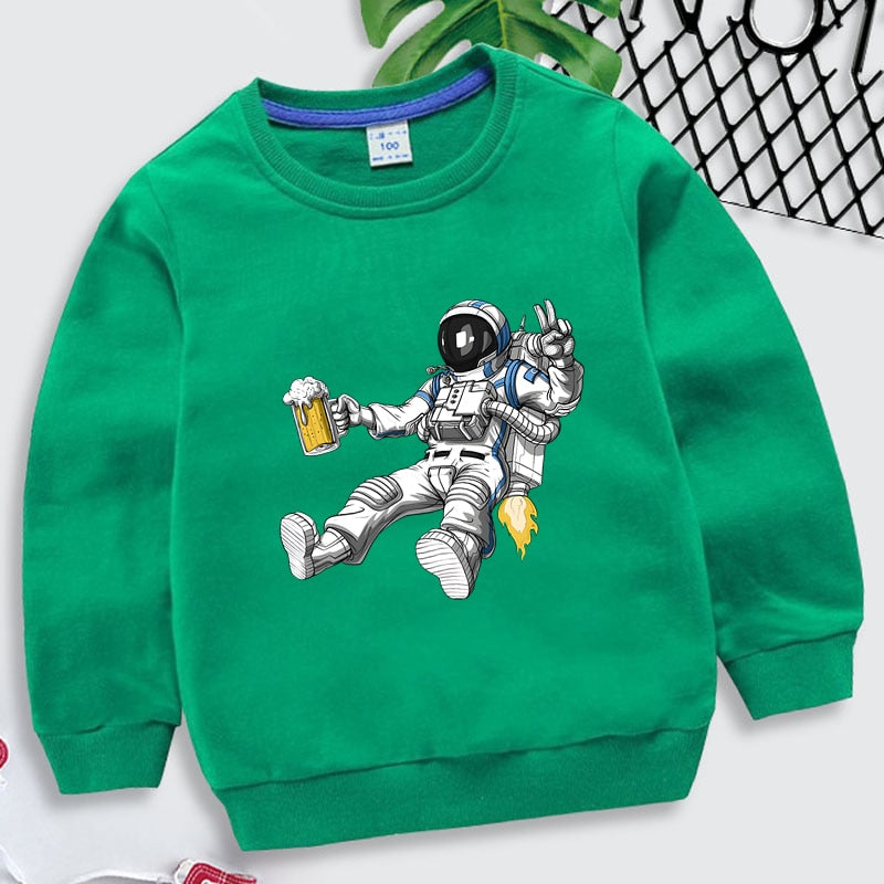 Caspar | Jungen/Mädchen Astronaut Druck feste Farbe Sweatshirt