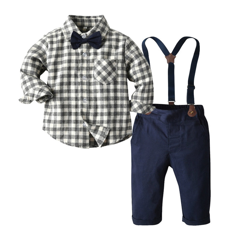 Yvo | Jungen Fliege Kariertes Hemd und Hose Set