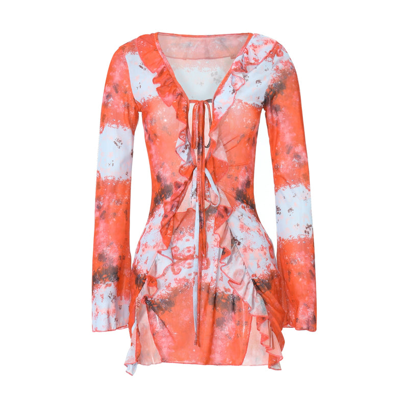 Lavinia | Tie-Dye Sexy Langarm Bodycon Party/Club Kleid