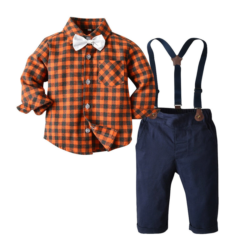 Yvo | Jungen Fliege Kariertes Hemd und Hose Set