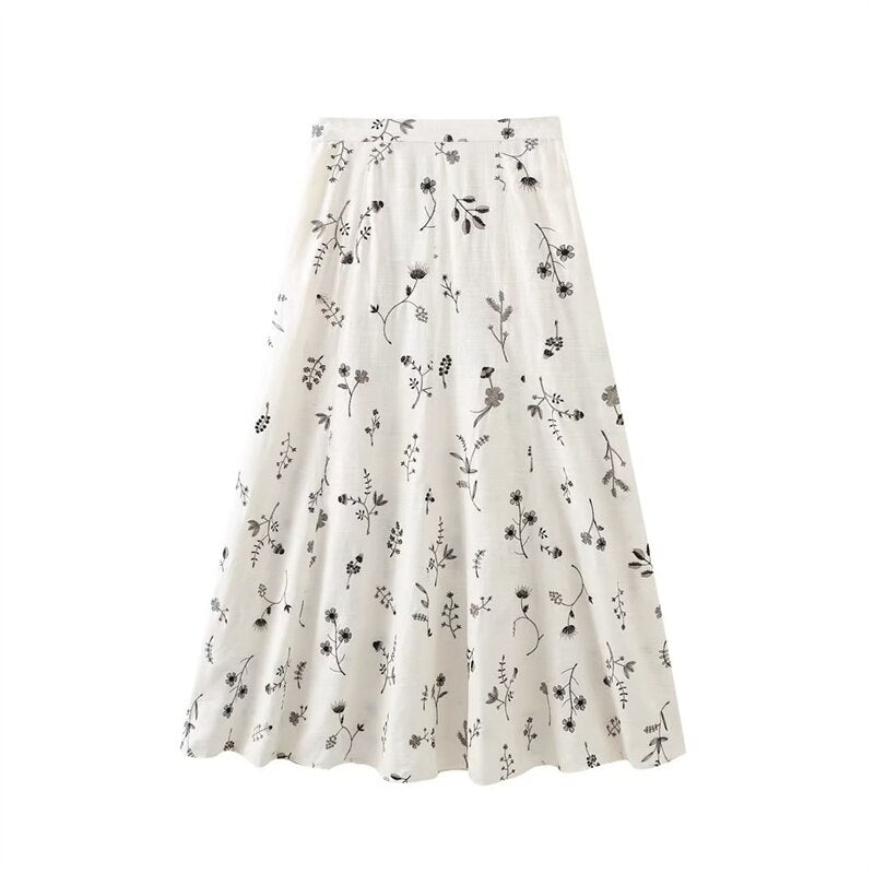 Milou | Bestickter floraler knöchellanger Rock mit hoher Taille