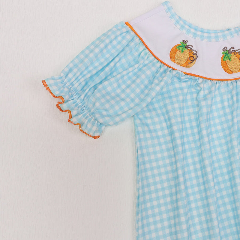 Katja | Baby Girl Kürbis besticktes Kleid mit Salatärmeln