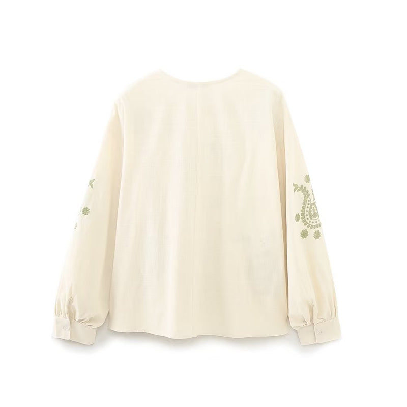 Sanne | Lose Bluse mit bestickten ethnischen Laternenärmeln